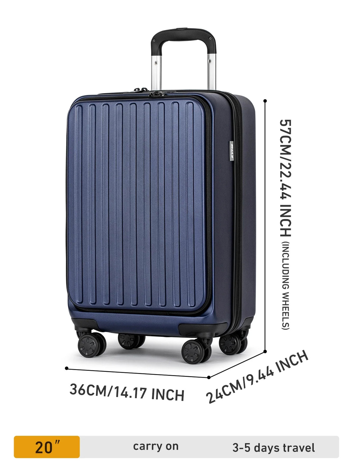 Front Open Carry On Luggage Laptop Compartment 100%PC TSA Lock Spinner Wheels 20" Lightweight Hardside Suitcase
