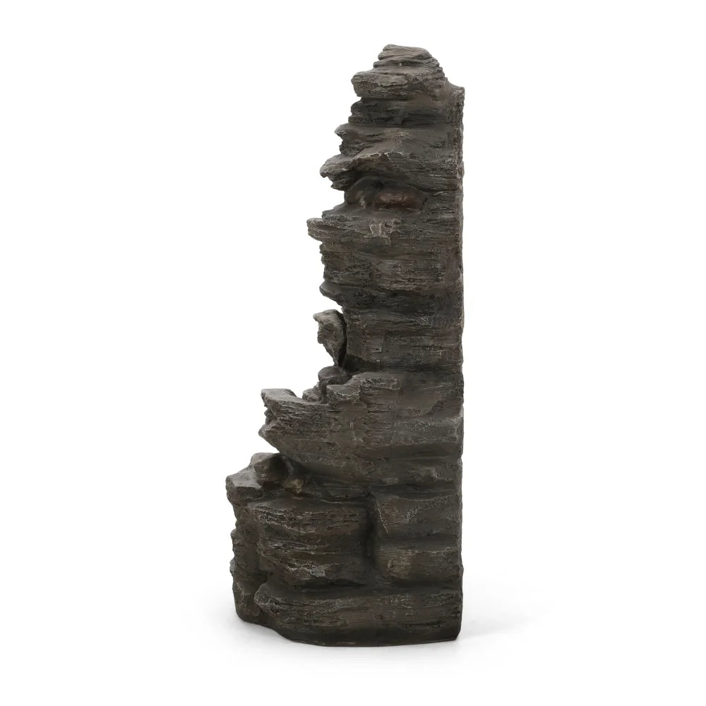 Holaki 23.5" H Outdoor Fountain,4-Tire Waterfall Flow Floor Fountain with LED Light for Patio,Gadern,Backyard,Art Home Decoration,Light Brown
