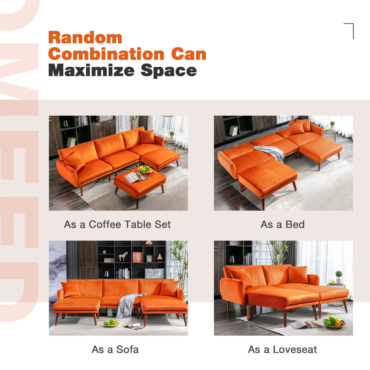 JOMEED Convertible Sectional Sofa Couch, Modern Oversized Velvet Fabric U-Shaped Couch Sofa Bed with Adjustable Backrest for Living Room, Apartment