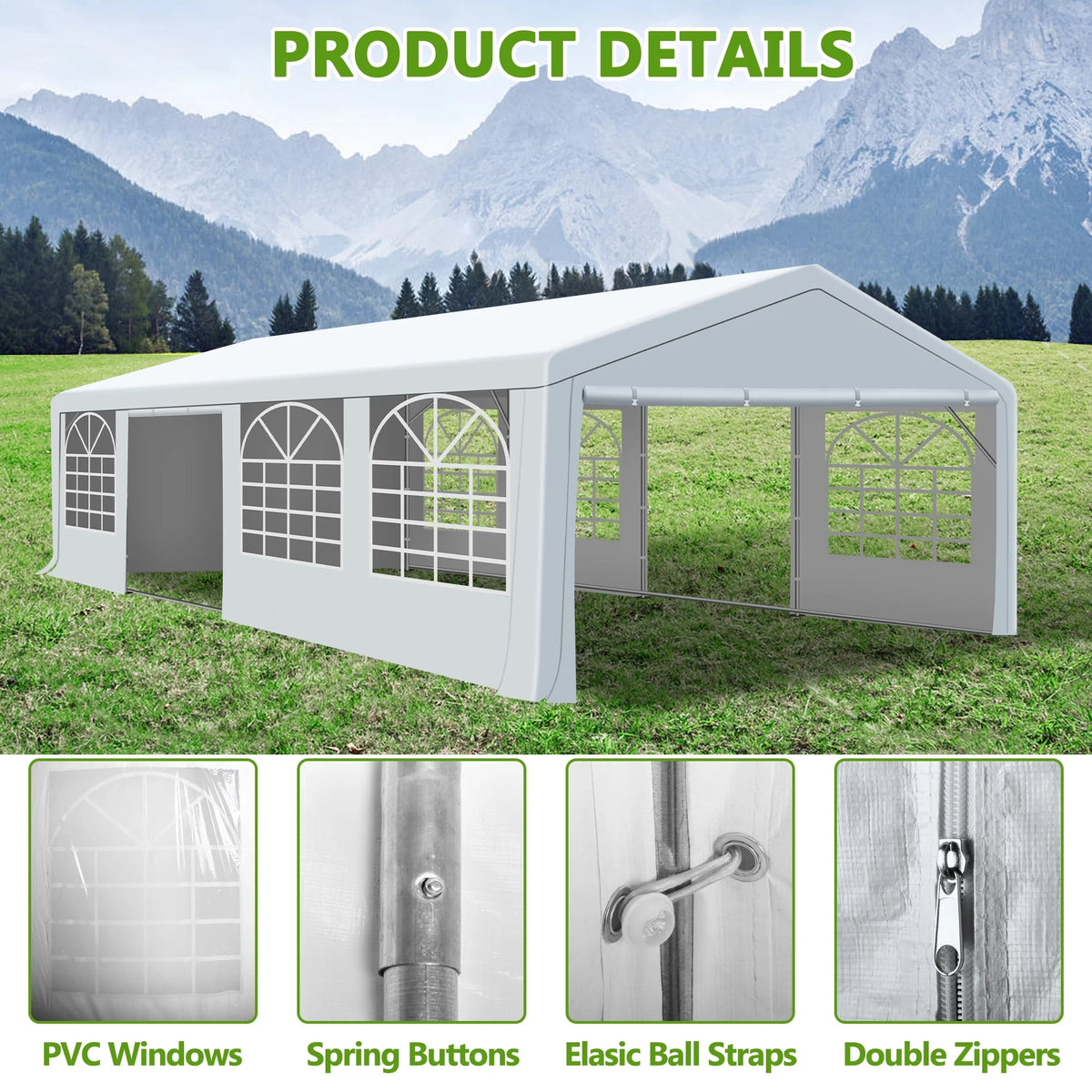 Gartooo 20'x20' Heavy Duty Party Tent, Outdoor Wedding Party Tent with Removable Sidewalls, Outdoor Canopy for Events