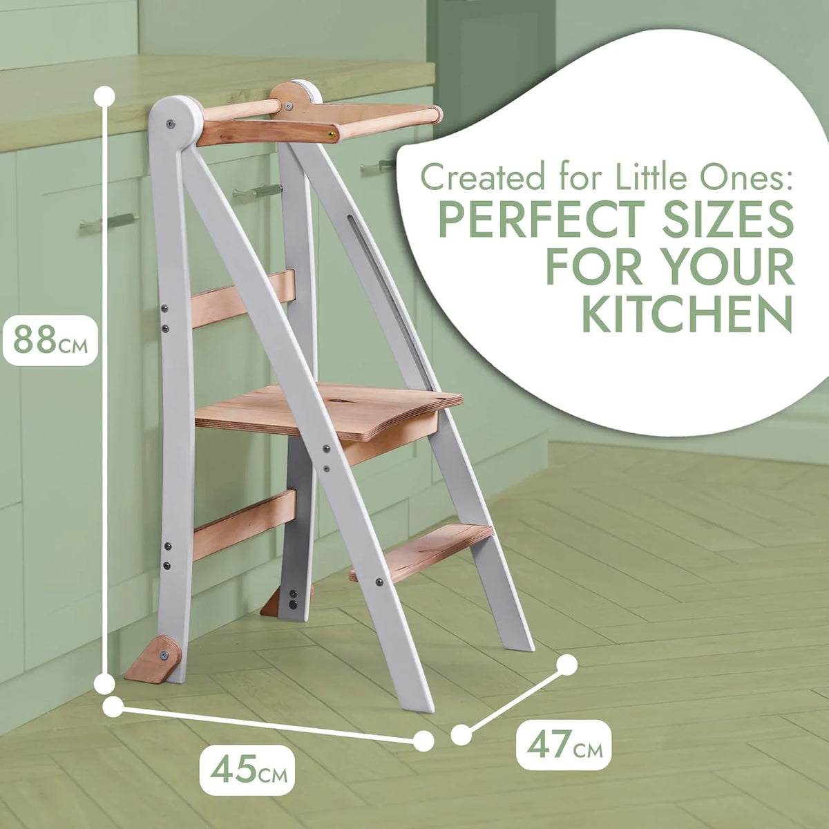 Folding Wooden Kitchen Standing Stool for Toddlers �C Safe & Compact Learning Step Stool, Ages 18 Months+