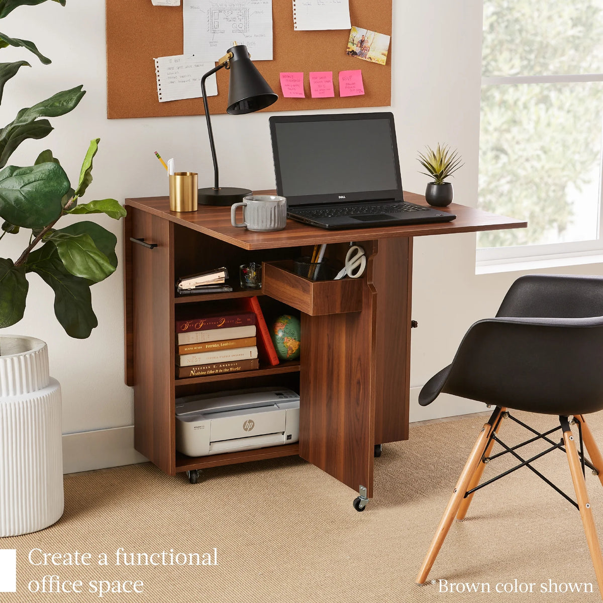 Best Choice Products Multipurpose Folding Table w/ Wheels, 3 Storage Shelves, Cubby, Handle - Brown