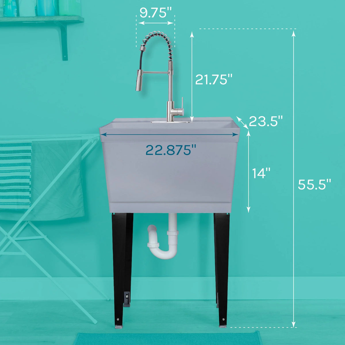 Tehila Blue 19 Gallon Utility Sink with High-Arc Stainless Finish Coil Pull-Down Faucet