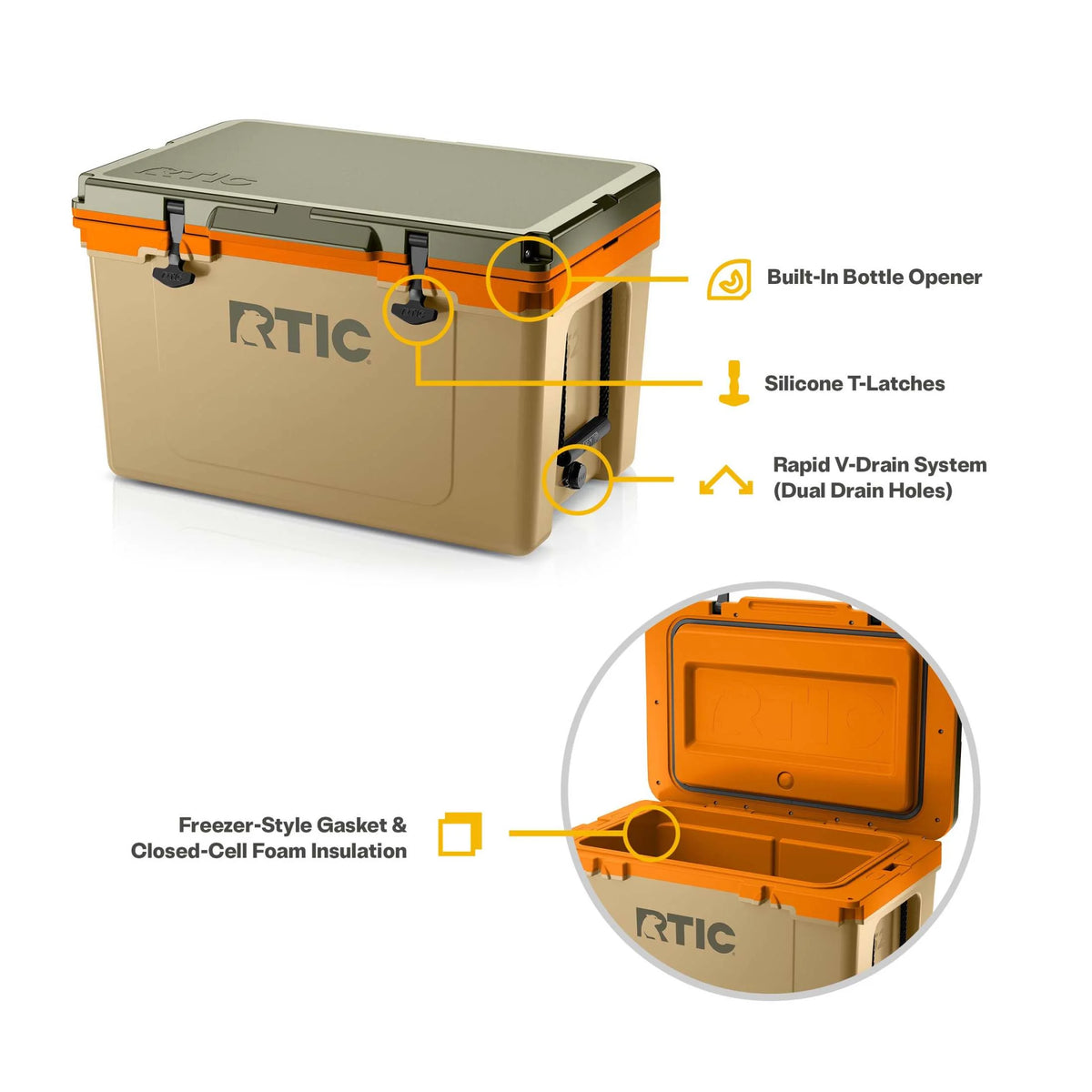 RTIC 52 QT Ultra-Light Hard-Sided Ice Chest Cooler, Fits 76 Cans, Trailblazer