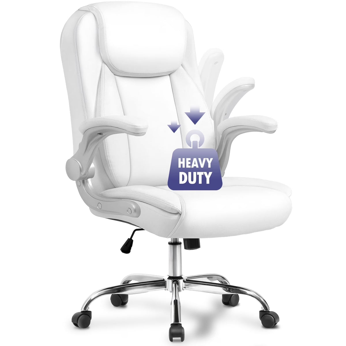 NEO CHAIR Executive Office Chair, Ergonomic High back Cushioned, Wide Leather Seat 8 Hours Heavy Duty Design, Flip Up Armrest Computer Desk Chair, Black