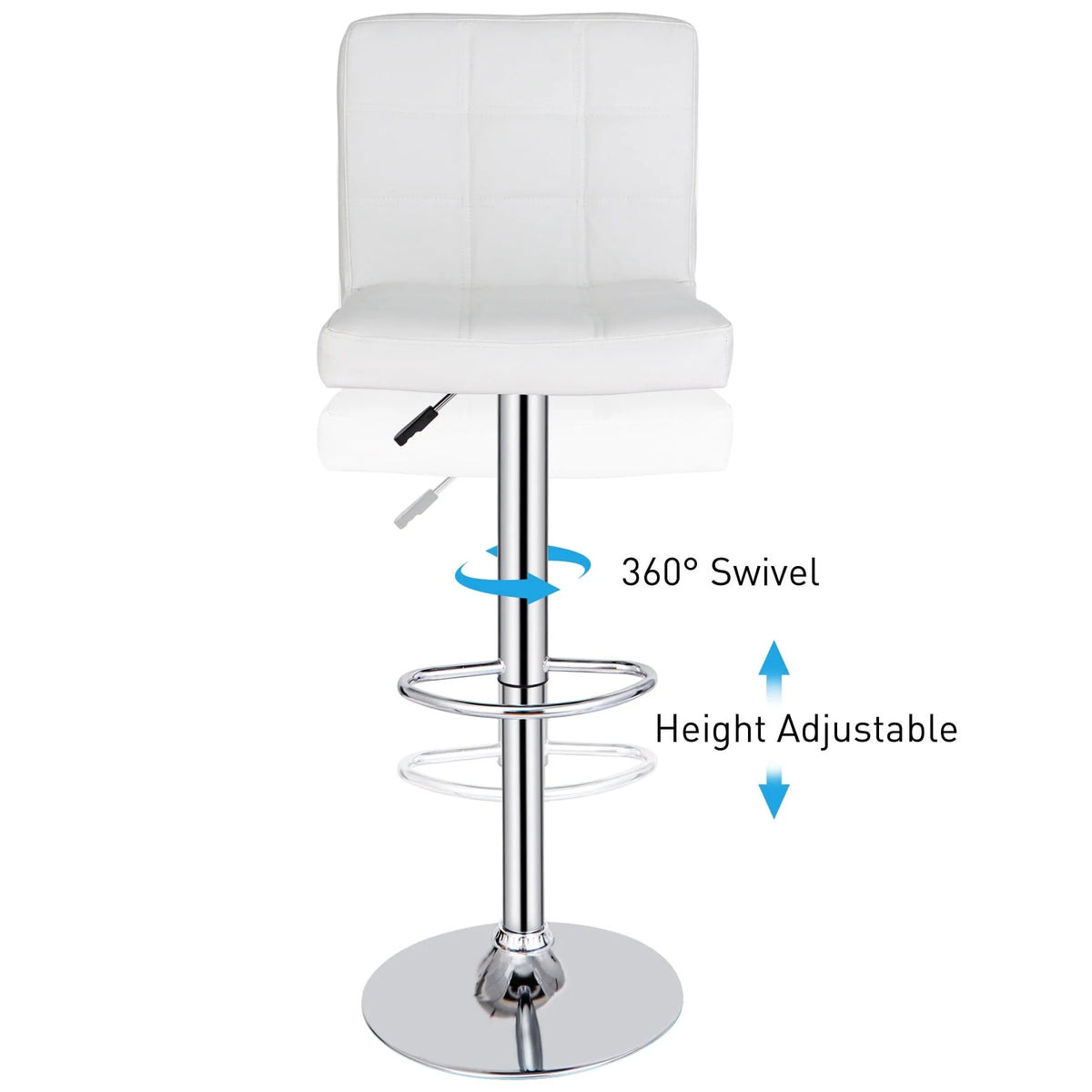 ZenSports Set of 2 Height Adjustable Swivel Bar Stool PU Leather Kitchen Counter Stool W/Back, White