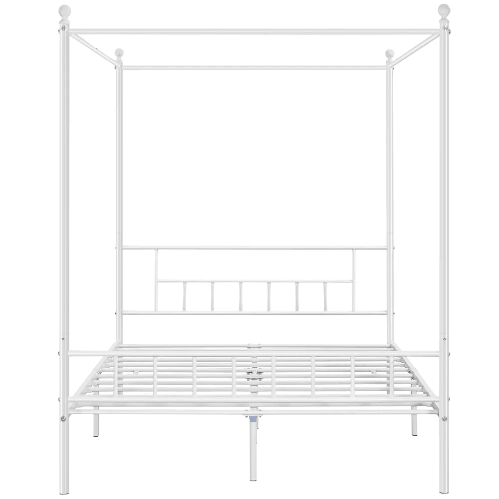 Yaheetech Metal Canopy Bed Frame, Four-poster Canopied Platform Bed with Headboard and Footboard, Queen, White