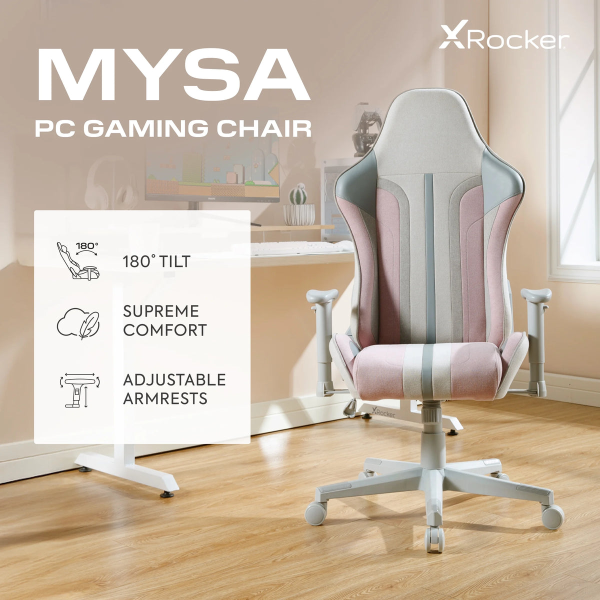 X Rocker Mysa PC Gaming Chair with Lumbar Support, Pink