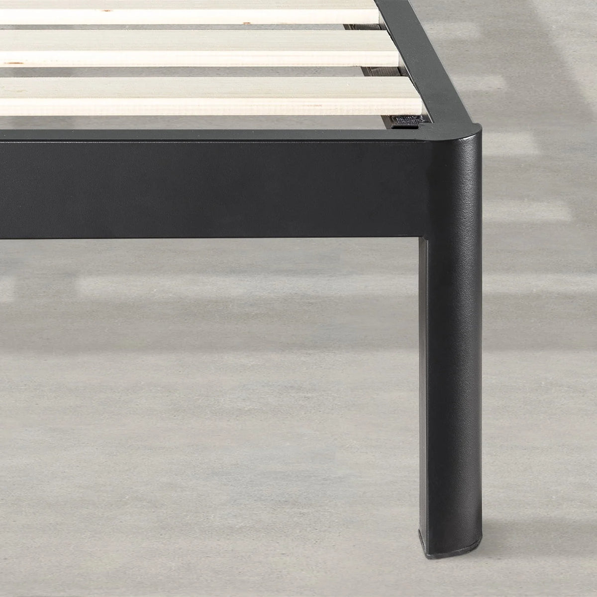 Mellow Kert Metal Platform Bed with Fabric Headboard and Rounded Legs, Classic Grey, Queen