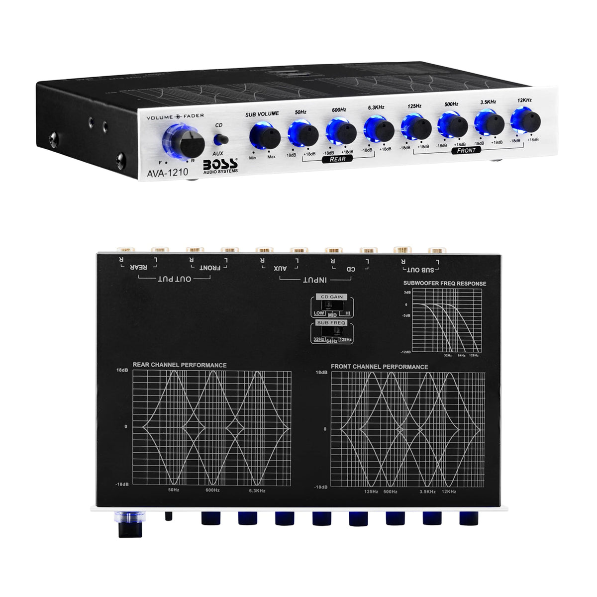BOSS Audio Systems AVA1210 Car Audio Equalizer 7 Band Pre-Amp With Gold-Plated Front/Rear and Subwoofer Outputs, DPS Processor