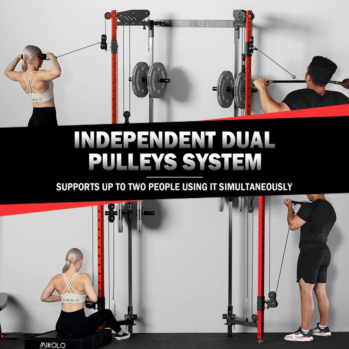 Mikolo Foldable Power Rack Cage,1000lbs Capacity Wall Mounted Squat Rack with independent pulley system, Space Saving Home Gym Equipment with 5 Adjustable Angle