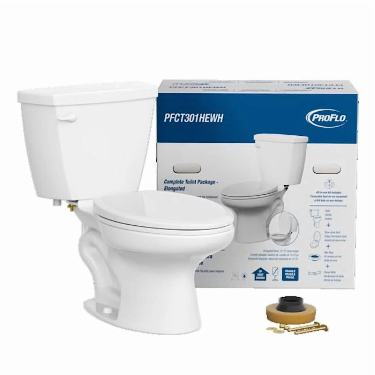 Proflo Pfct301he Complete 1.28 Gpf Two Piece Elongated Toilet - White