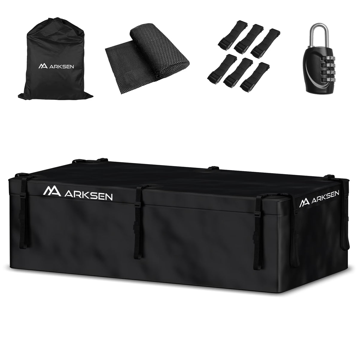 Arksen 29 Cubic Feet Waterproof Roof Top Luggage Storage Bag Heavy Duty Car Carrier Rooftop Bag W/ 12 Reinforced Straps, External Anti-slip Mat, 8 Door Hooks, For All Vechicles With/Without Rack