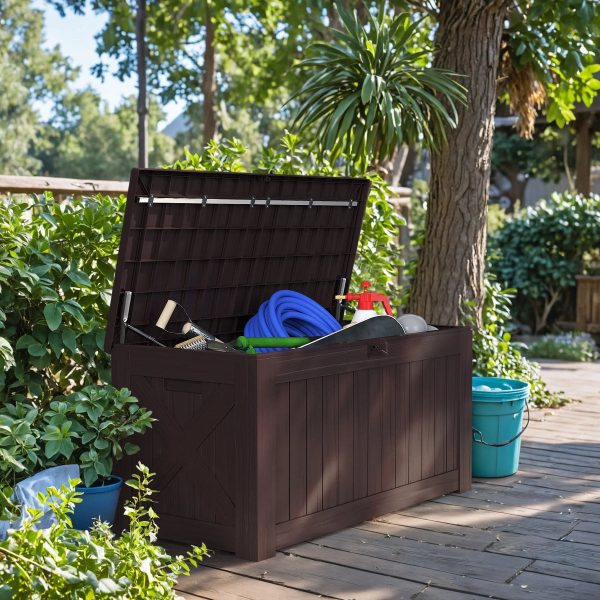 Devoko 120 Gallon Outdoor Patio Box Deck Plastic Resin Storage Box Backyard, Dark Grey
