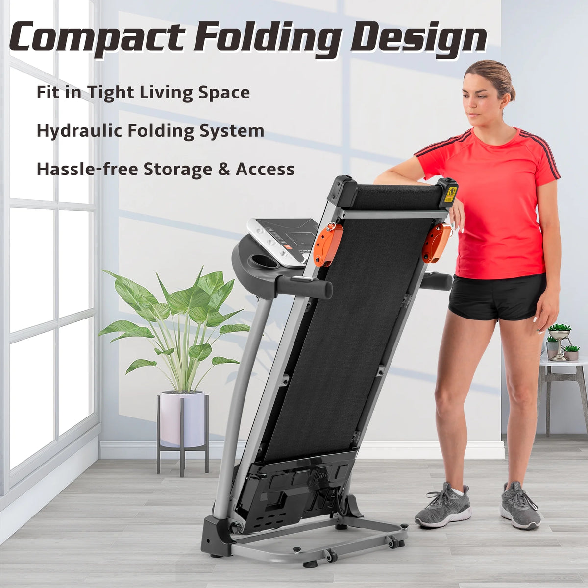 EUROCO Folding Treadmill with 7.5mph Speed, Portable Running Walking Compact Exercise Machine with 12 Preset Program, 3-Level Incline ,  Device Holder and Pulse Sensor for Home