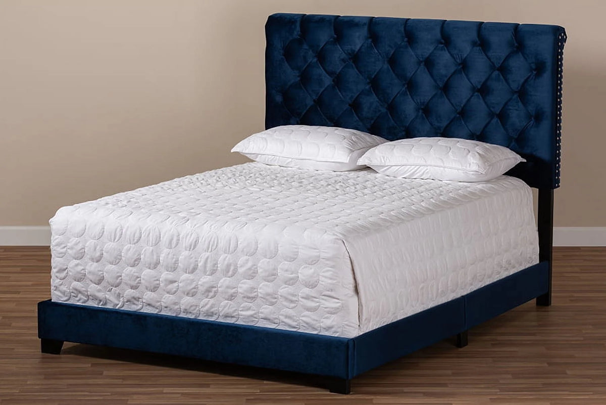 Baxton Studio Candace Luxe and Glamour Navy Velvet Upholstered Full Size Bed