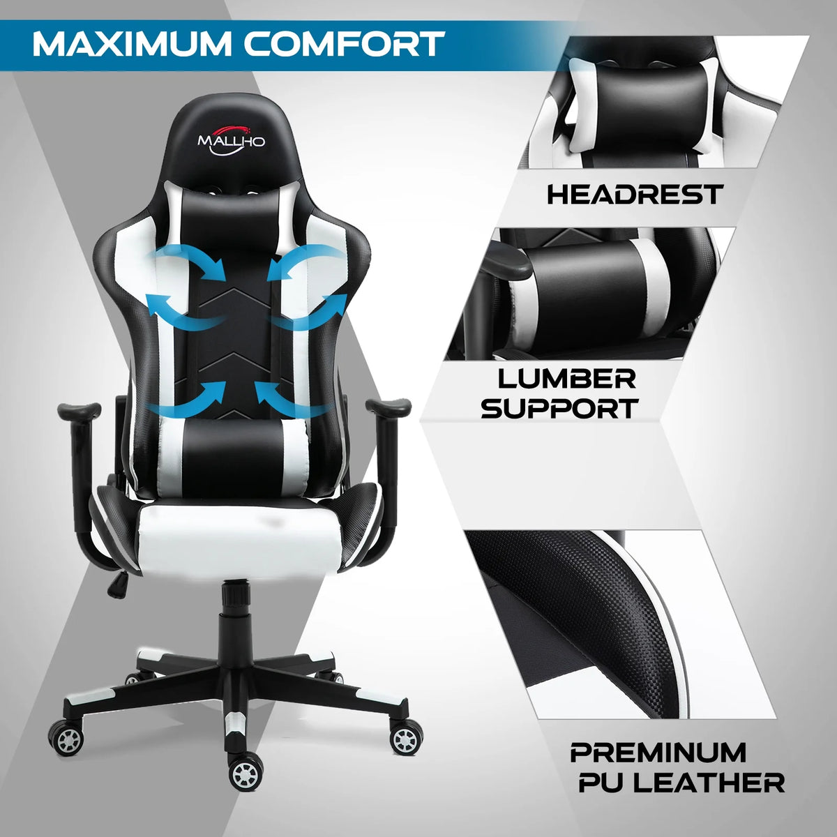 Polar Aurora Gaming Chair Computer Racing Style Video Chairs with Headrest Lumbar Support