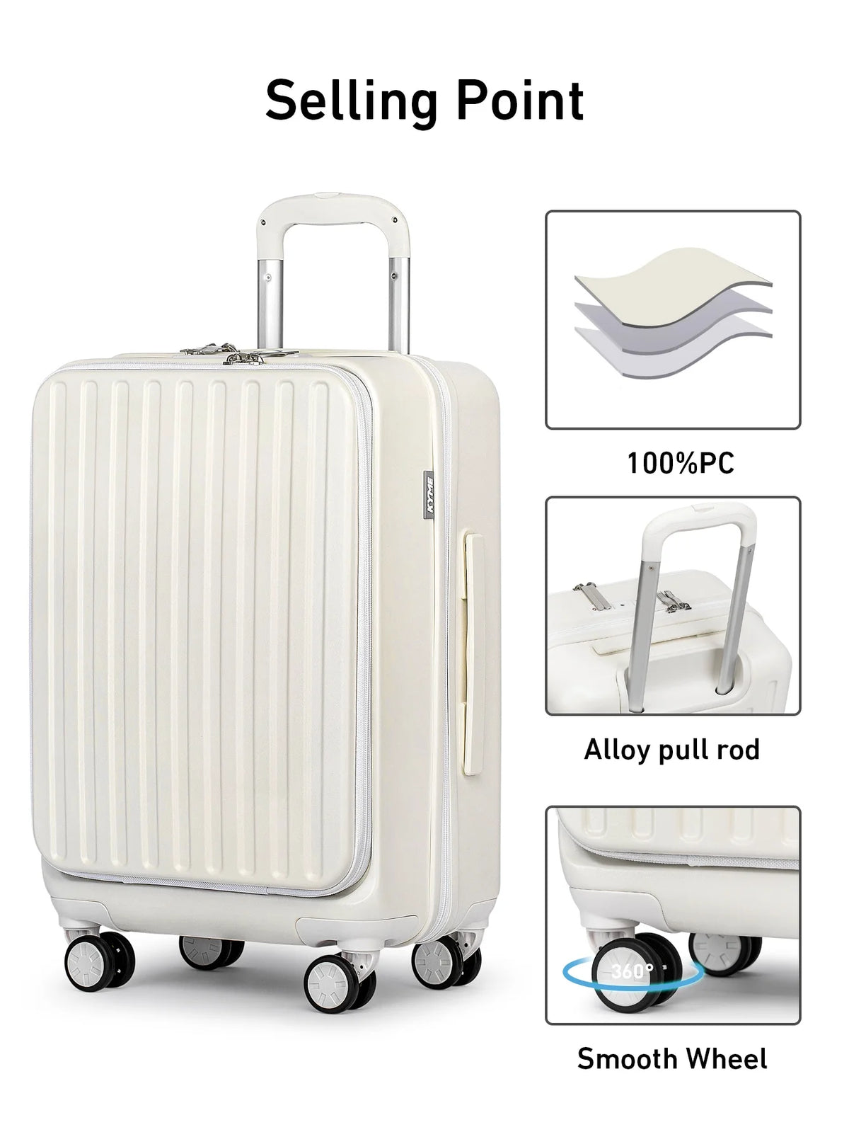 Front Open Carry On Luggage Laptop Compartment 100%PC TSA Lock Spinner Wheels 20" Lightweight Hardside Suitcase