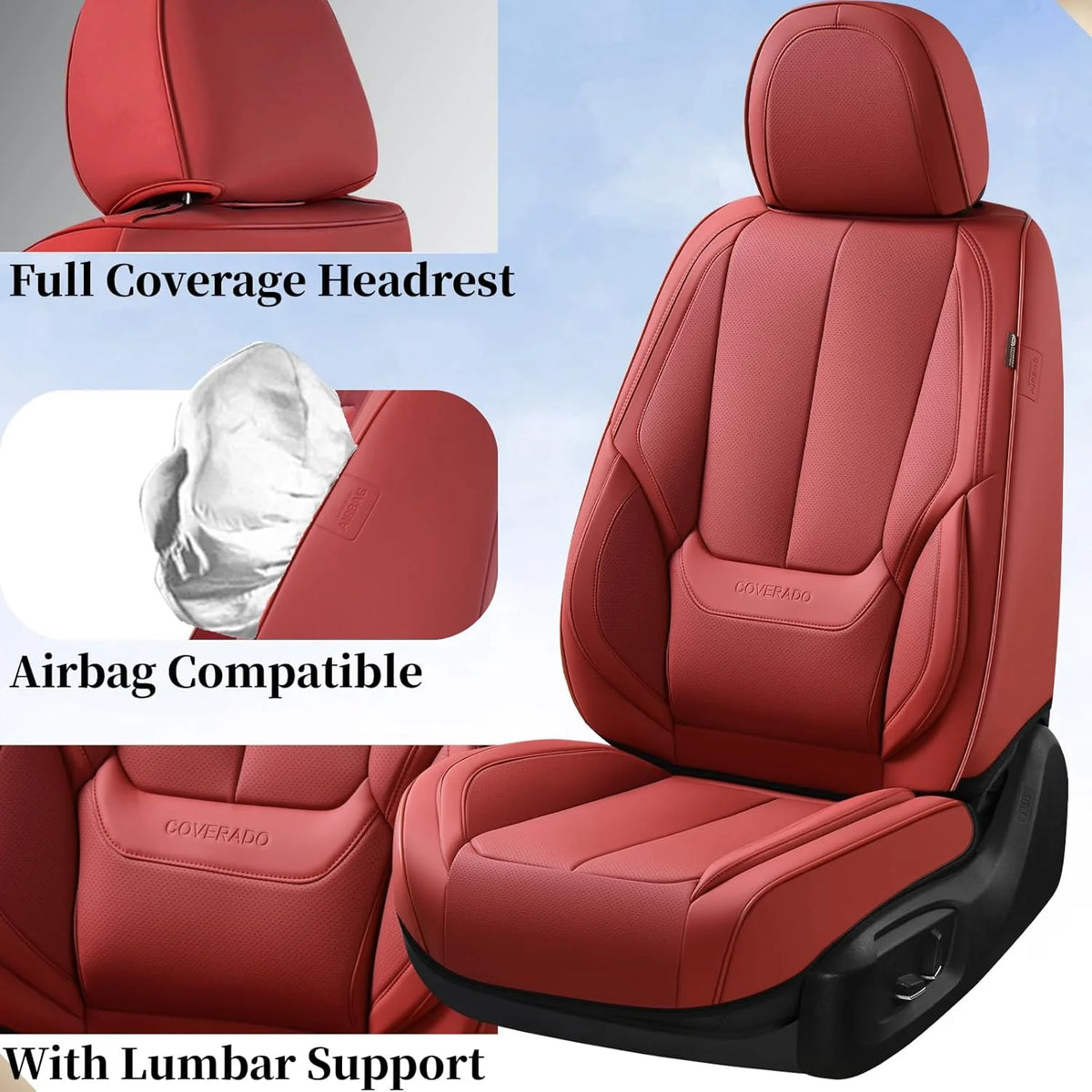 Coverado Black Front Car Seat Covers, Stylish Waterproof Premium Leather Automotive Seat Protectors, Airbag Compatible Auto Interior Accessories Universal Fit for Most Cars SUV Pick-up Trucks