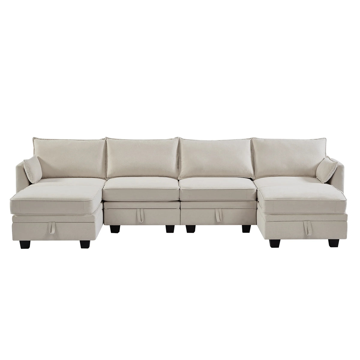 EUROCO 115" Large U/L Shaped Sectional Sofa, 1200LBS 6 Seat Convertible Couch Queen Size Sleeper Bed with Storage Seat and Removable Cushions, Modular Sofa with 2 Stools