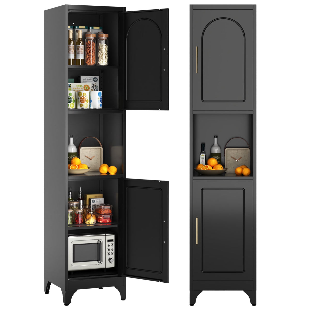 Polup 75" Tall Metal Homes Kitchen Storage Cabinets with Doors and Shelves, Modern Black