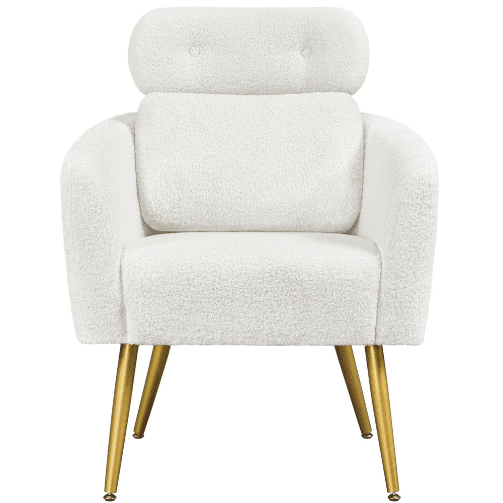Yaheetech Upholstered Boucle Barrel Accent with Adjustable Headrest,White