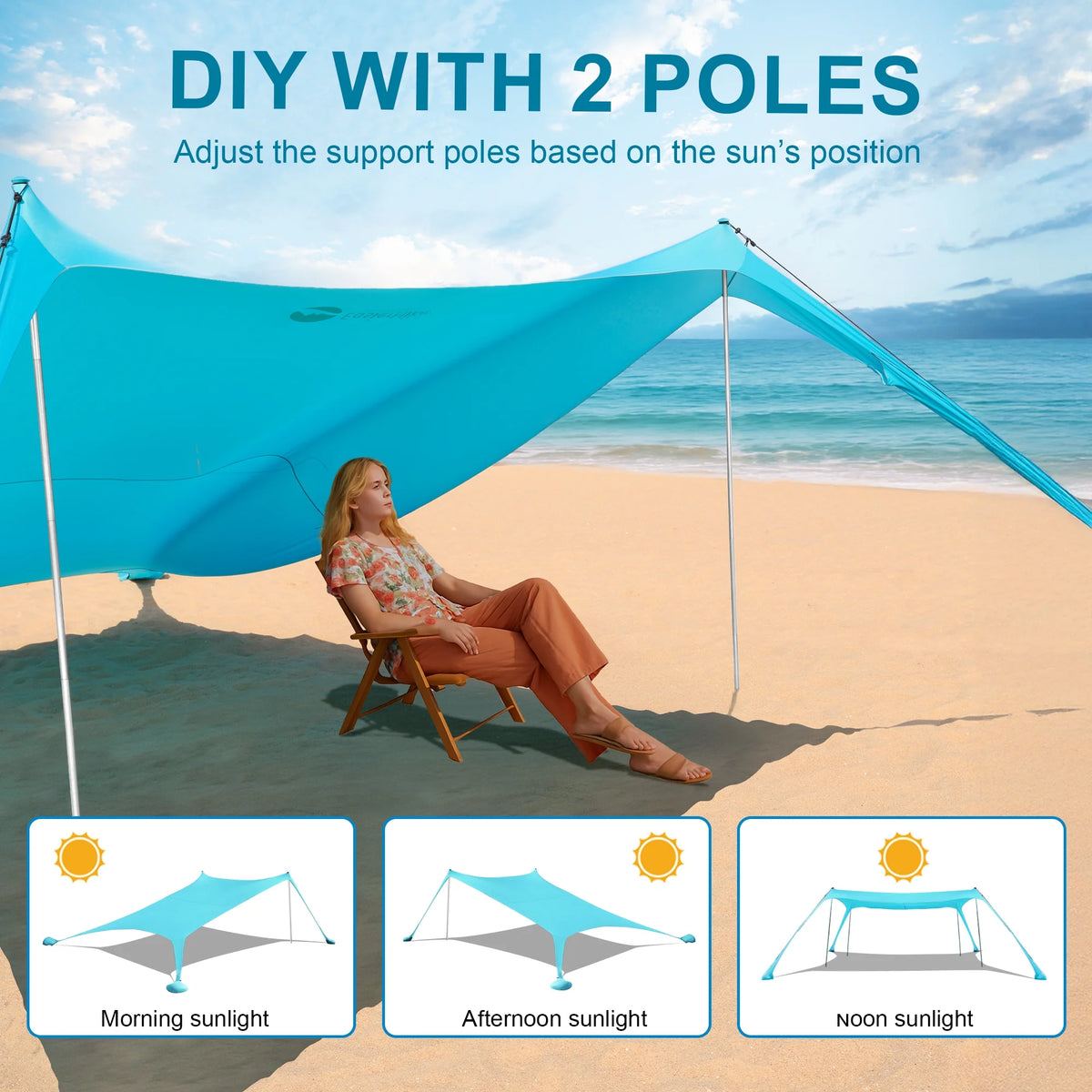 Easierhike 10'x10' Beach Tent Sun Shelter, UPF 50+ Windproof Beach Canopy for 8-10 People, Portable with Carry Bag, Easy Setup for Outdoor, Royal Blue