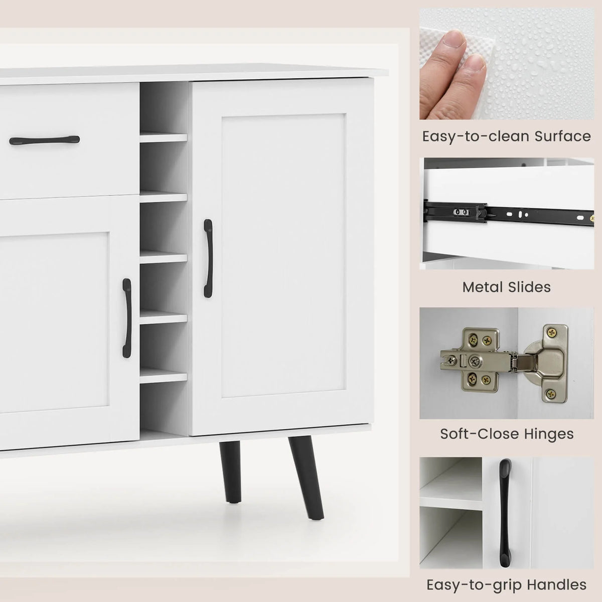 Costway 2-Door Wine Bar Cabinet Kitchen Sideboard Buffet with Drawer & Adjustable Shelves Natural