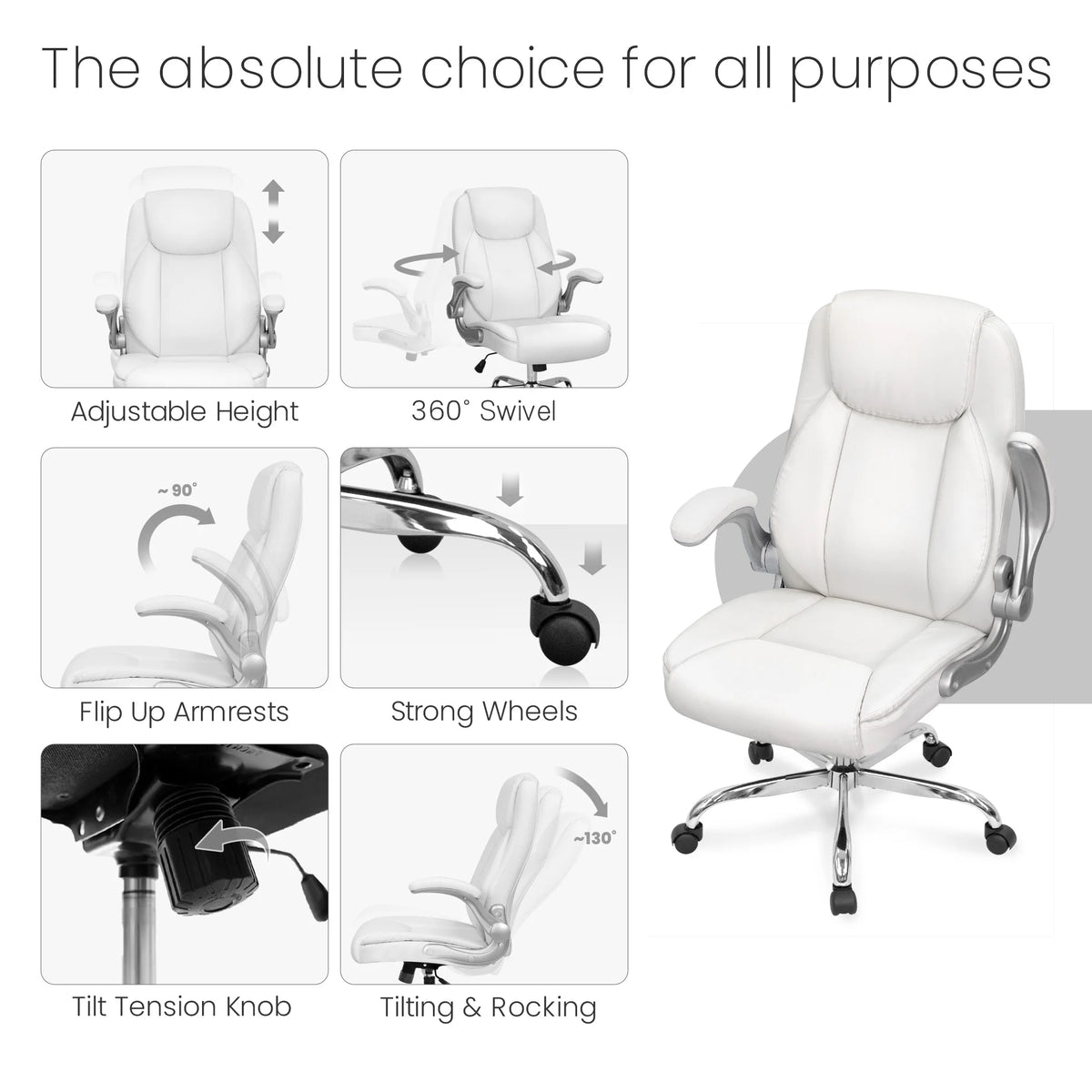 NEO CHAIR Executive Office Chair, Ergonomic High back Cushioned, Wide Leather Seat 8 Hours Heavy Duty Design, Flip Up Armrest Computer Desk Chair, Black