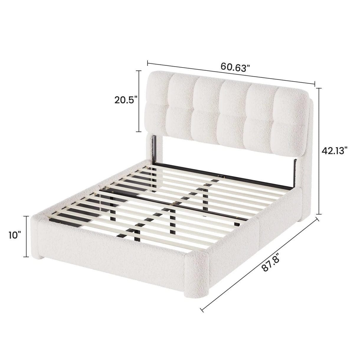 Upholstered Bed Frame Queen Size with Headboard, Modern Soft Cloud Queen Platform Bed for Bedroom, No Box Spring Needed, White