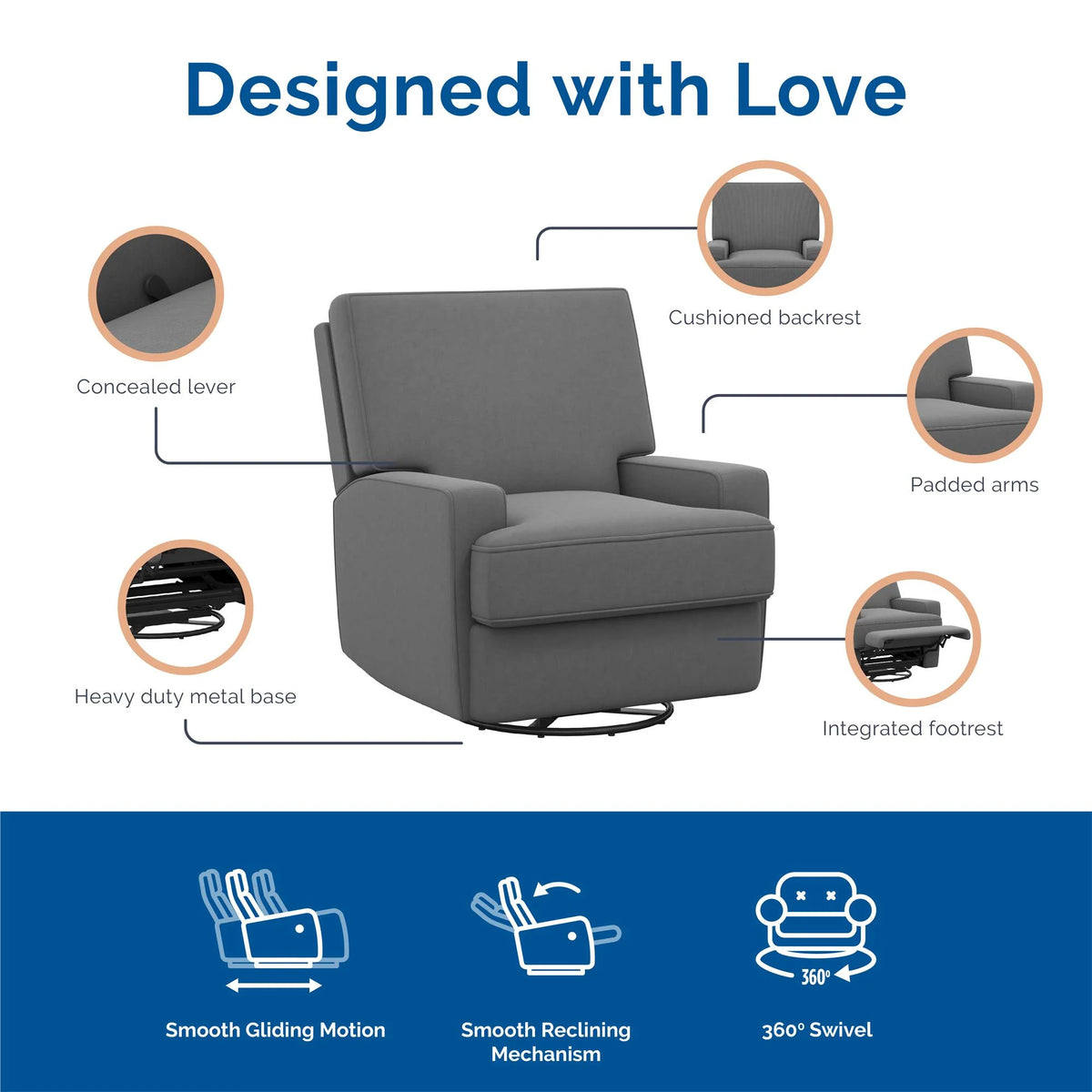 Baby Relax Rylan 4-in-1 Swivel Glider Rocker Recliner Chair