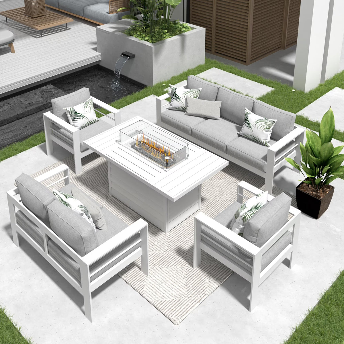CozyHom 5 Pcs Outdoor Patio Aluminum Furniture Sofa Sets, Outside Patio Conversation Couch Sets With Table&Cushions for Garden Porch, Gray
