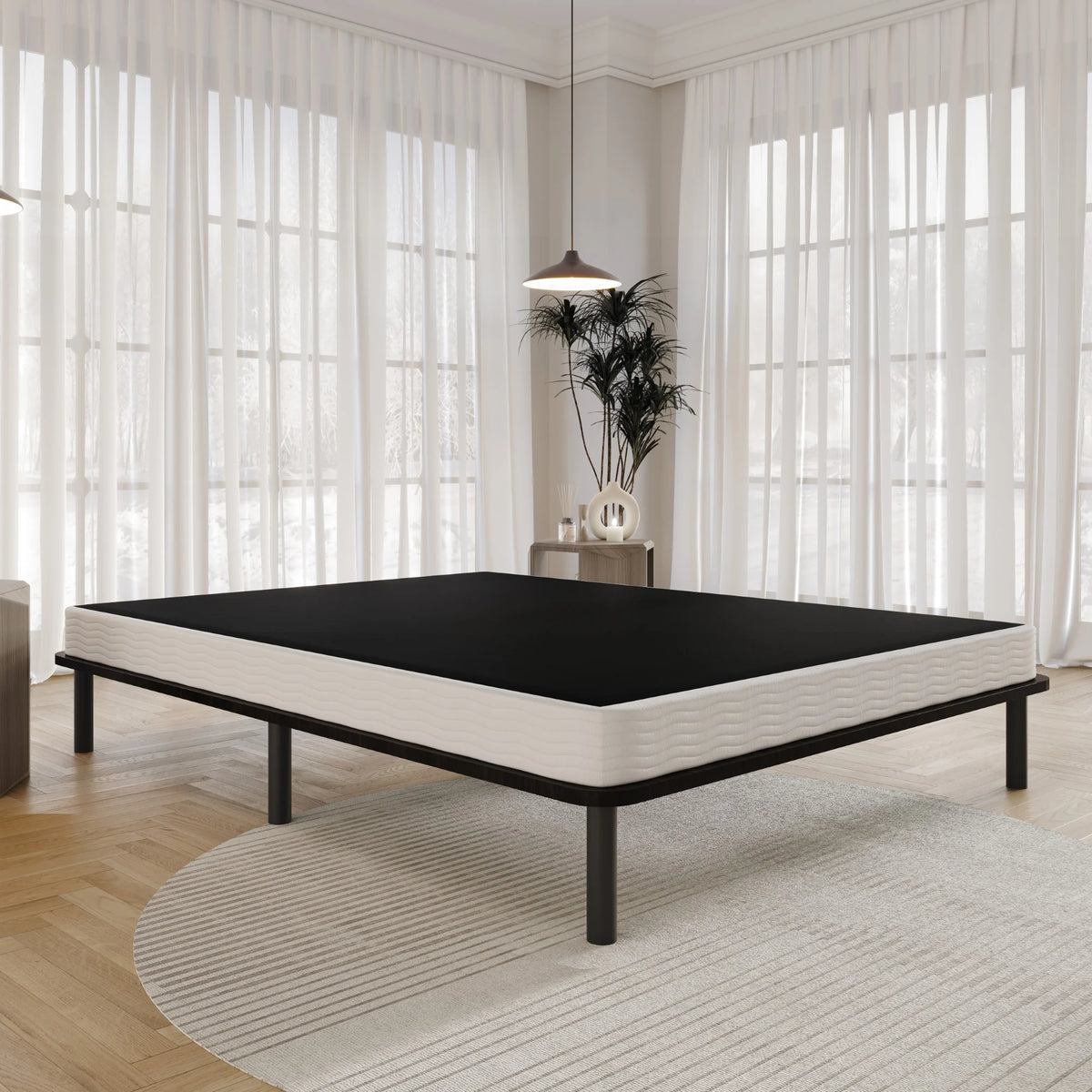 Home Design Concord Queen 5" Metal Box Spring with Strong Metal Slats, Black/White, Easy Assembly