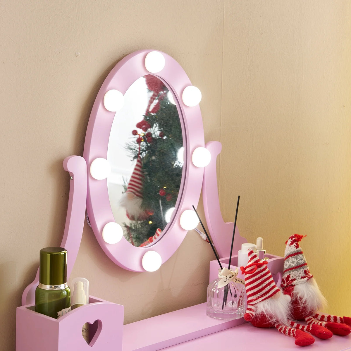 Zimtown Kids' Vanity Set with 3-Color LED Lighted Mirror Makeup Table with Matching Stool, Purple