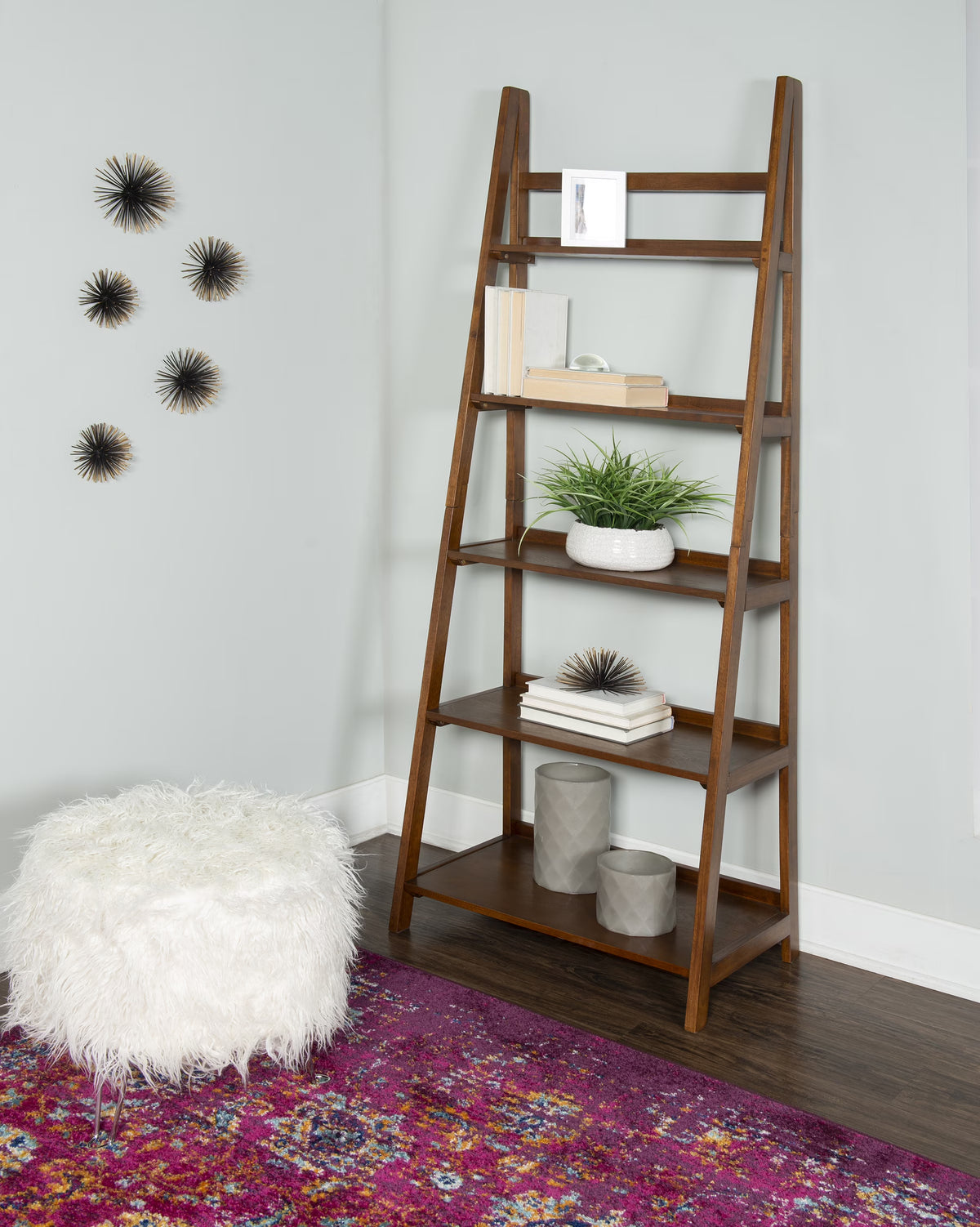 Linon Charlotte Bookcase, Brown, 5 Shelves, 72 inches Tall
