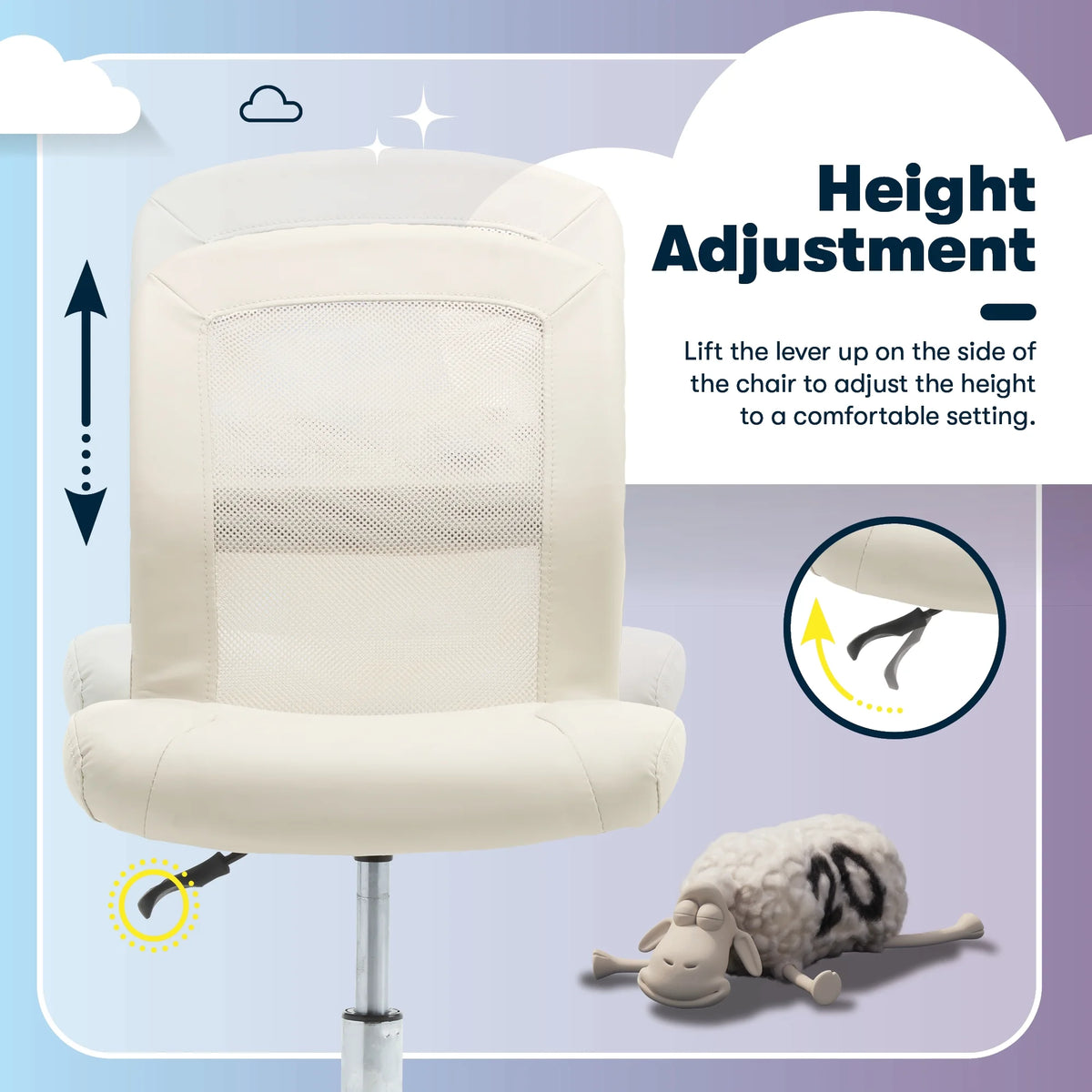 Serta Essentials Armless Task Chair, Faux Leather and Mesh, Cream