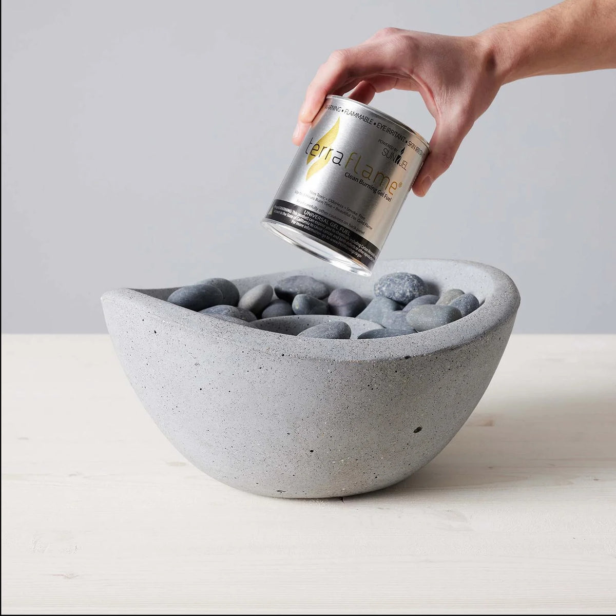 TerraFlame Wave Table Top Fire Bowl Gel Fuel - Stone Cast - Graphite