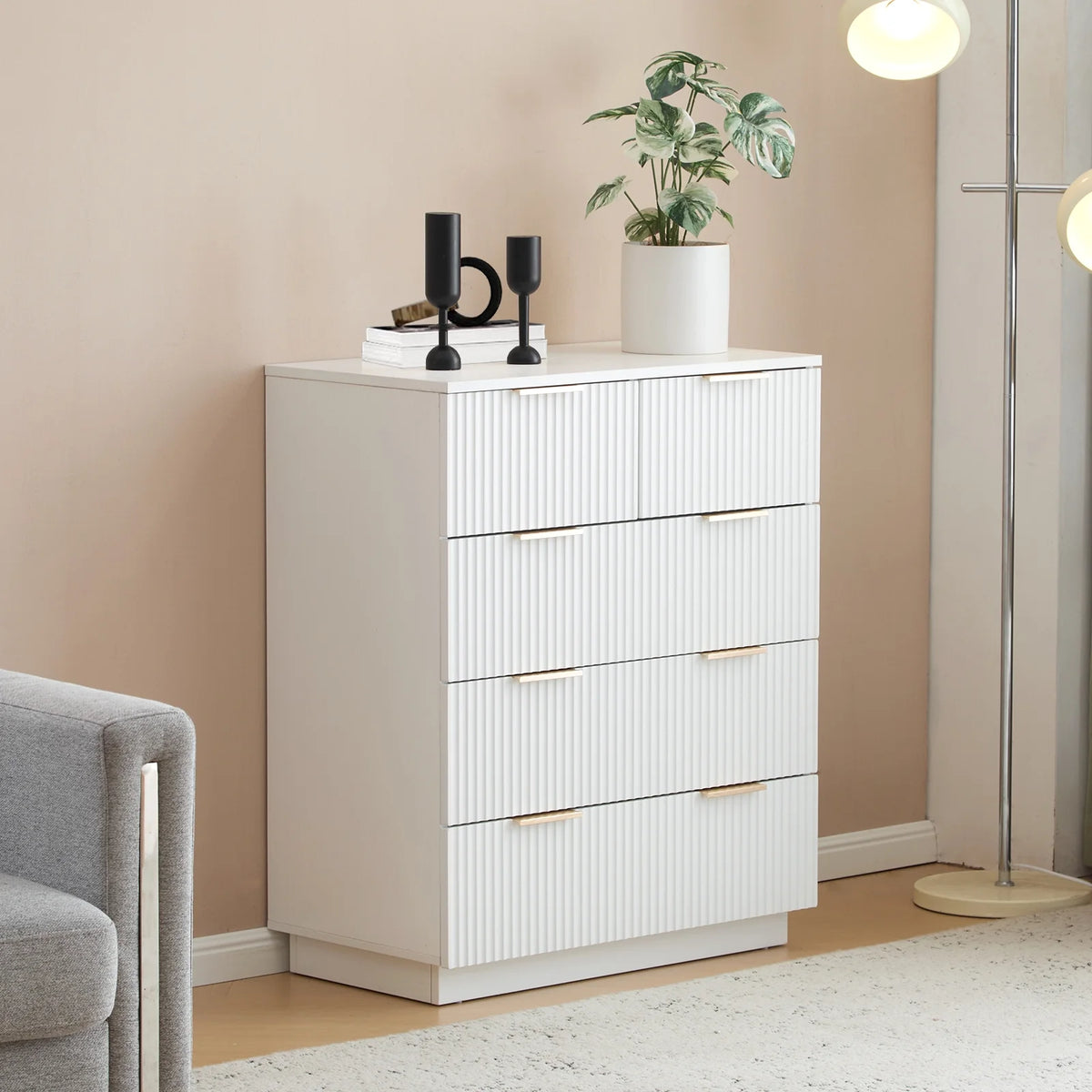 UBesGoo Dresser for Bedroom Wood 4 Drawers Dressers, Fluted Modern Dresser, White
