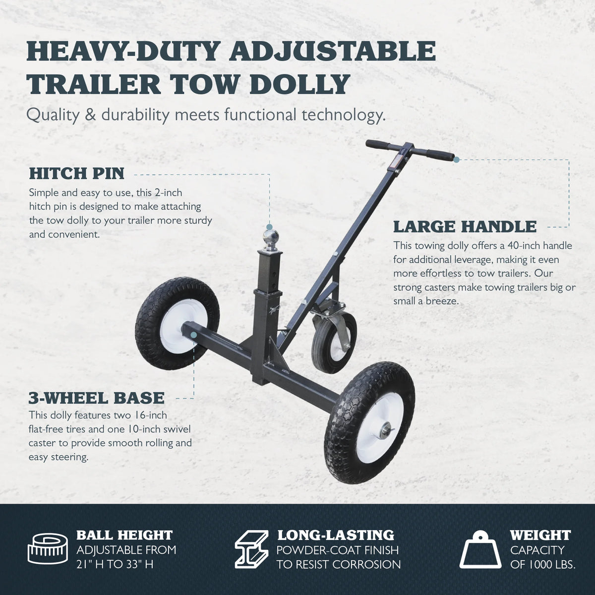 Tow Tuff Adjustable Heavy Duty 800 Pound Capacity Portable Trailer Dolly