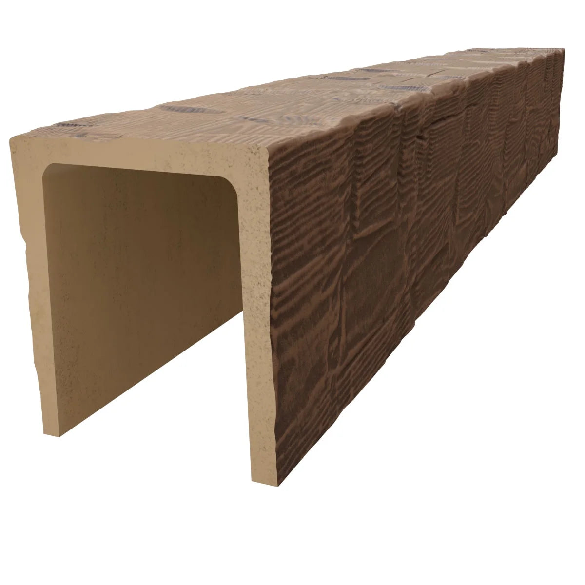 Ekena Millwork 3 1/2"W x 3 1/2"H x 120"L 3-Sided (U-Beam) Reclaimed Axed Cut HeritageTimber Faux Wood Ceiling Beam, Kona Brown