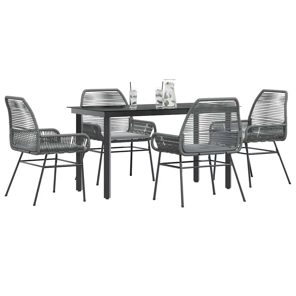 vidaXL 7 Piece Patio Dining Set with Cushions Black Poly Rattan Glass