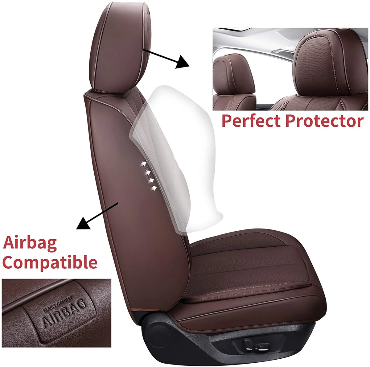 Coverado Black Front Car Seat Covers, Stylish Waterproof Premium Leather Automotive Seat Protectors, Airbag Compatible Auto Interior Accessories Universal Fit for Most Cars SUV Pick-up Trucks