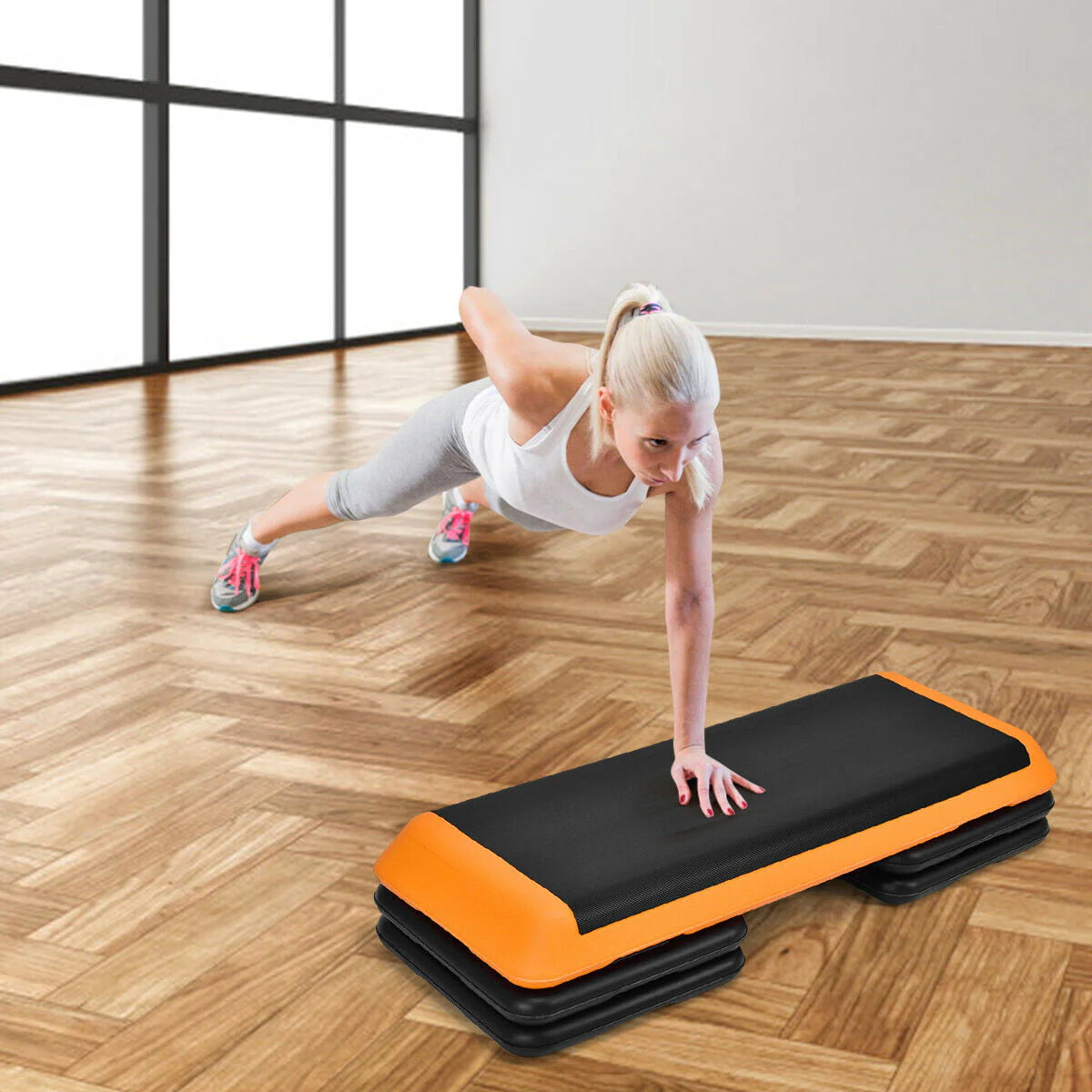 Costway Fitness Aerobic Step 43'' Cardio Adjust 4'' - 6'' - 8'' Exercise Stepper w/Risers