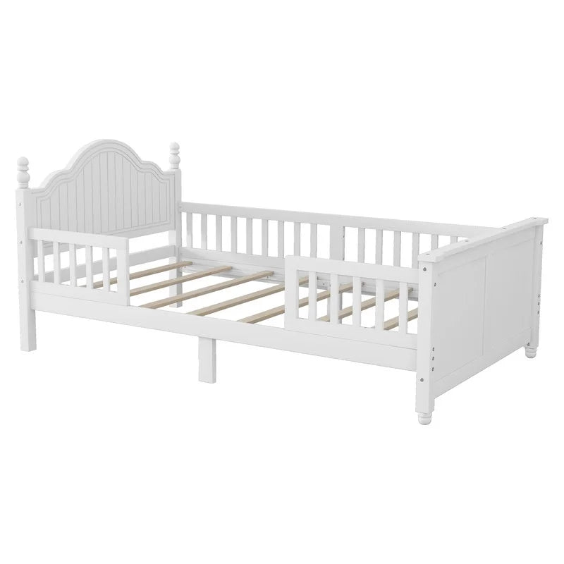 Duxelifin Wood Twin Bed Frame with Rails, Twin Size Low Platform Bed with Headboard and Footboard, Low Twin Bed Frame for Girls & Boys, White