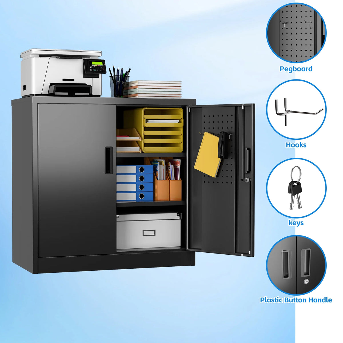 Supeer Locking Storage Cabinet with 5 Adjustable Shelves, Steel, Black, 71" H, Assemble Required
