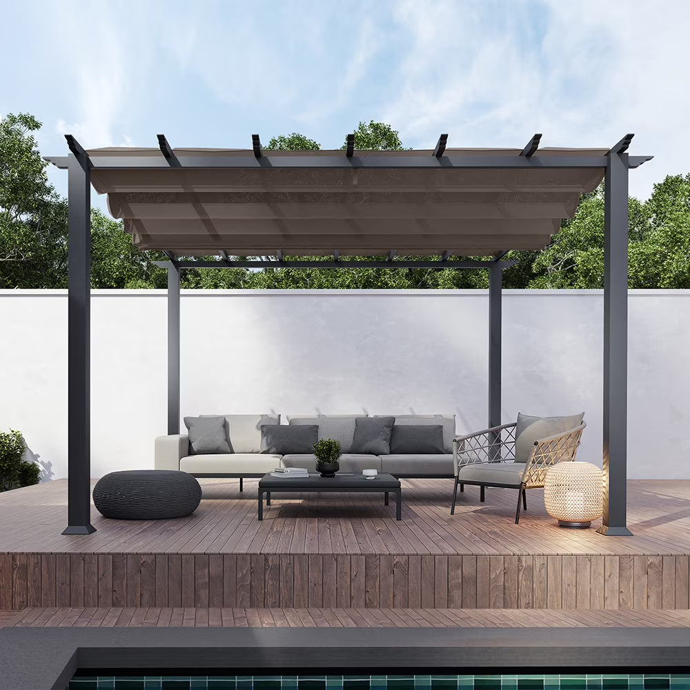 Paragon Outdoor 11'x11' Florence Aluminum Pergola in Grey with Adjustable Gray Canopy