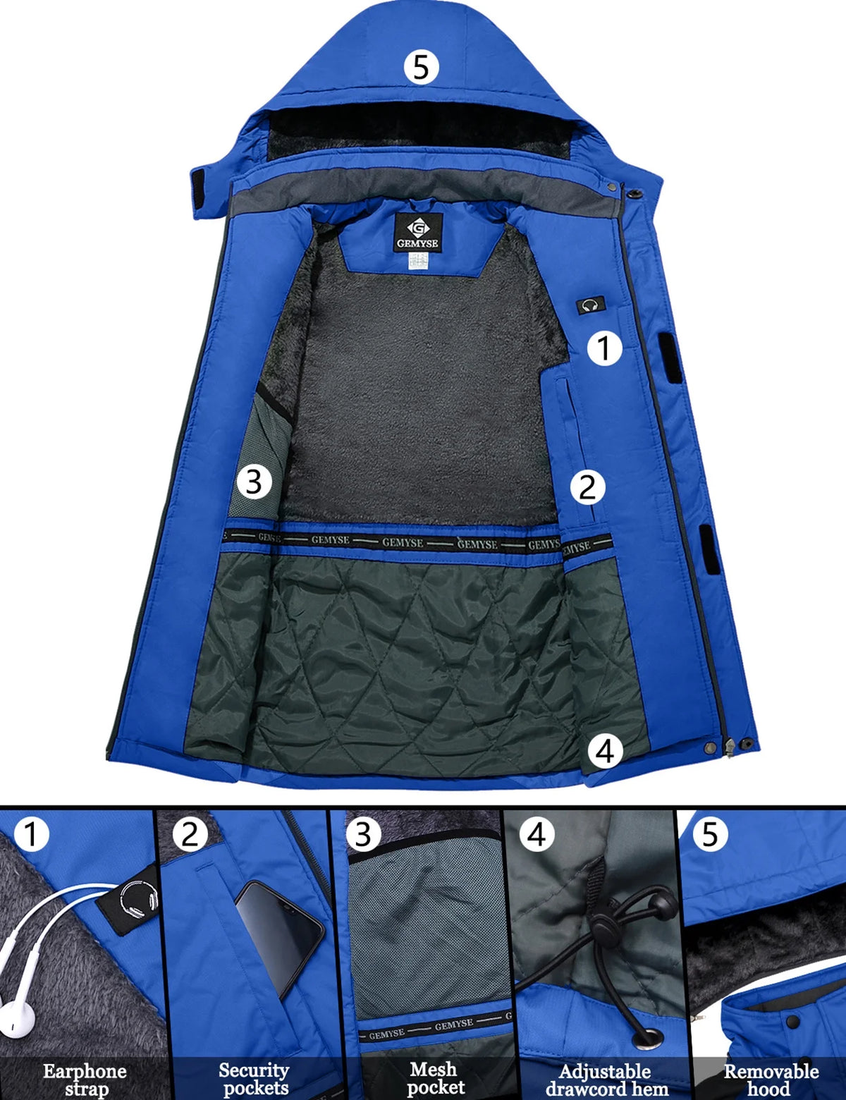 GEMYSE Mens Mountain Ski Snow Jacket Waterproof Windbreaker for Winter Rain(Graphite Grey, XL)