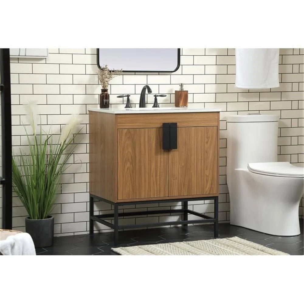 Elegant Decor Eugene 30" Aluminum MDF Single Bathroom Vanity in Mango Wood