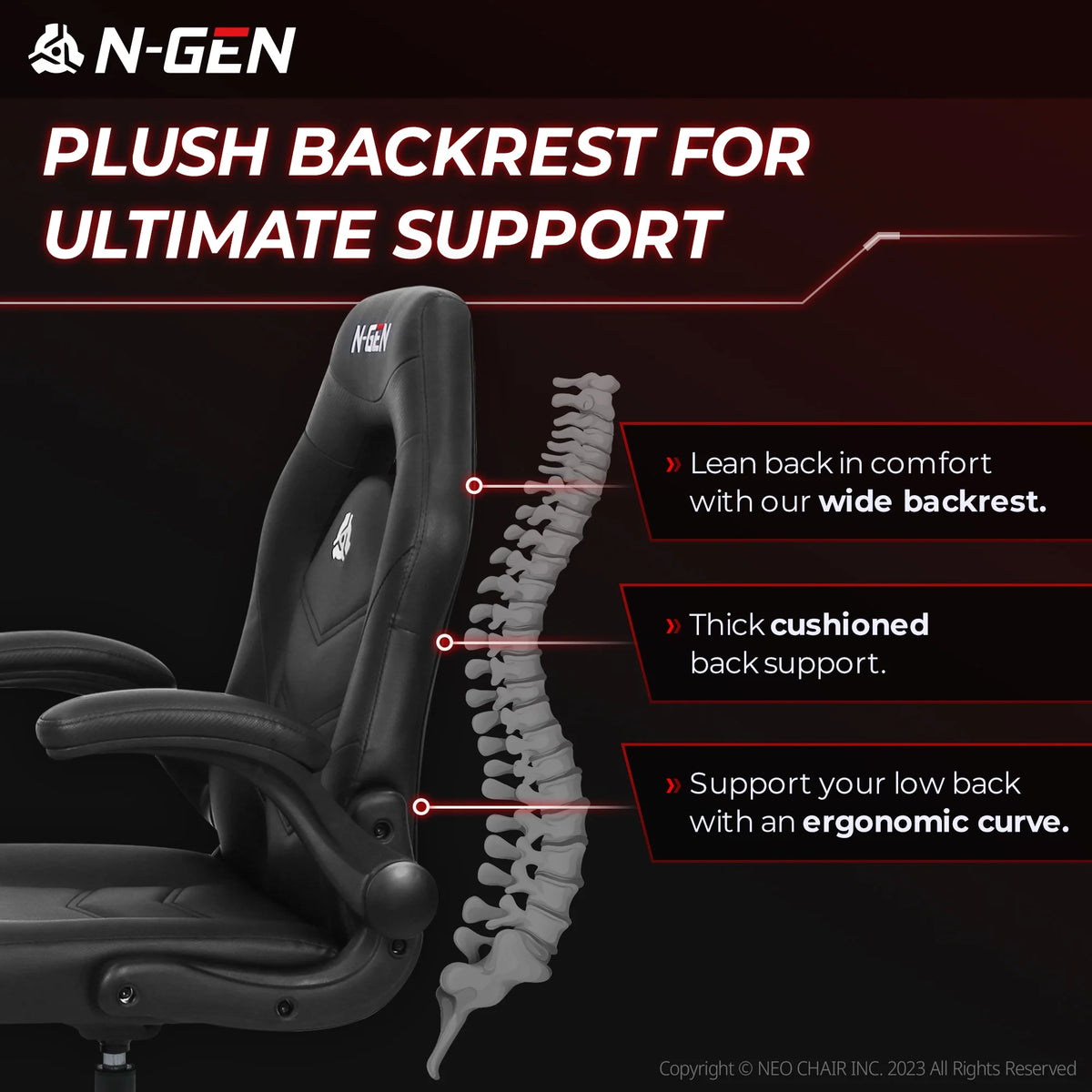 N-GEN Red Gaming Chair, Flip-up Armrest Computer Chair Ergonomic Office Chair PU Leather Desk Chair Executive Adjustable Swivel Task Chair