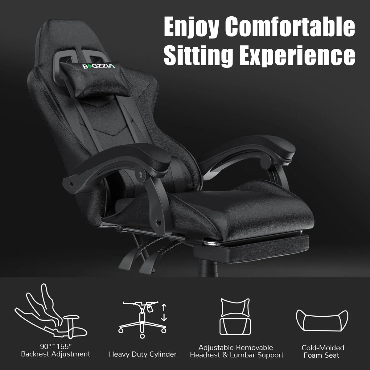 Bigzzia Gaming Chair Pu Leather Office Chair with Ergonomic Lumbar Pillow, Reclining Racing Game Chair Backrest and Seat Height Adjustable Swivel Recliner,Esports Chair with Headrest,Blue